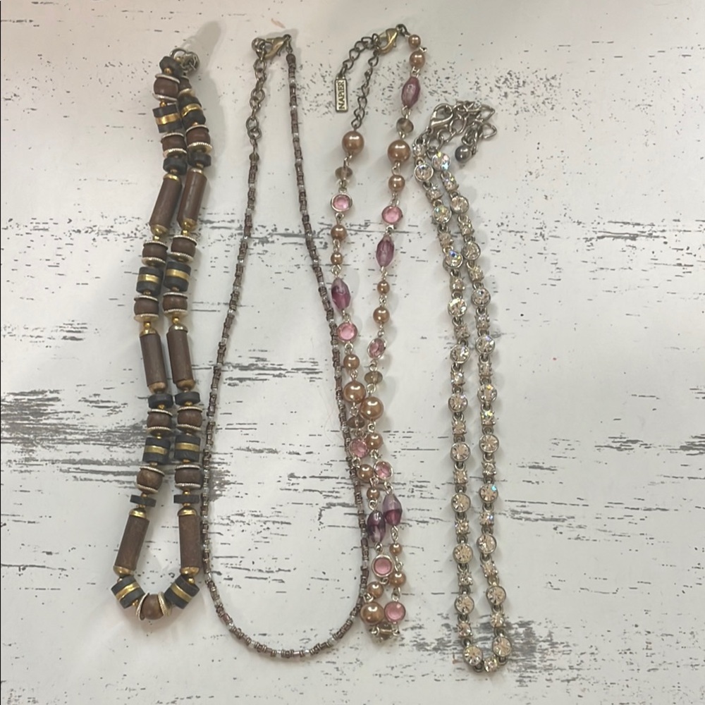 Purple/silver/brown necklace set of four